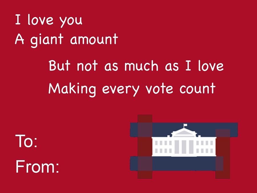 Not sure what to talk about on your Valentine&rsquo;s date tonight? Ask them their opinions on the electoral college
#valentinesday #happyvalentinesday #vday #happyvday #vdaycard #valentinesdaycard #election #elections #electoralcollege #presidential