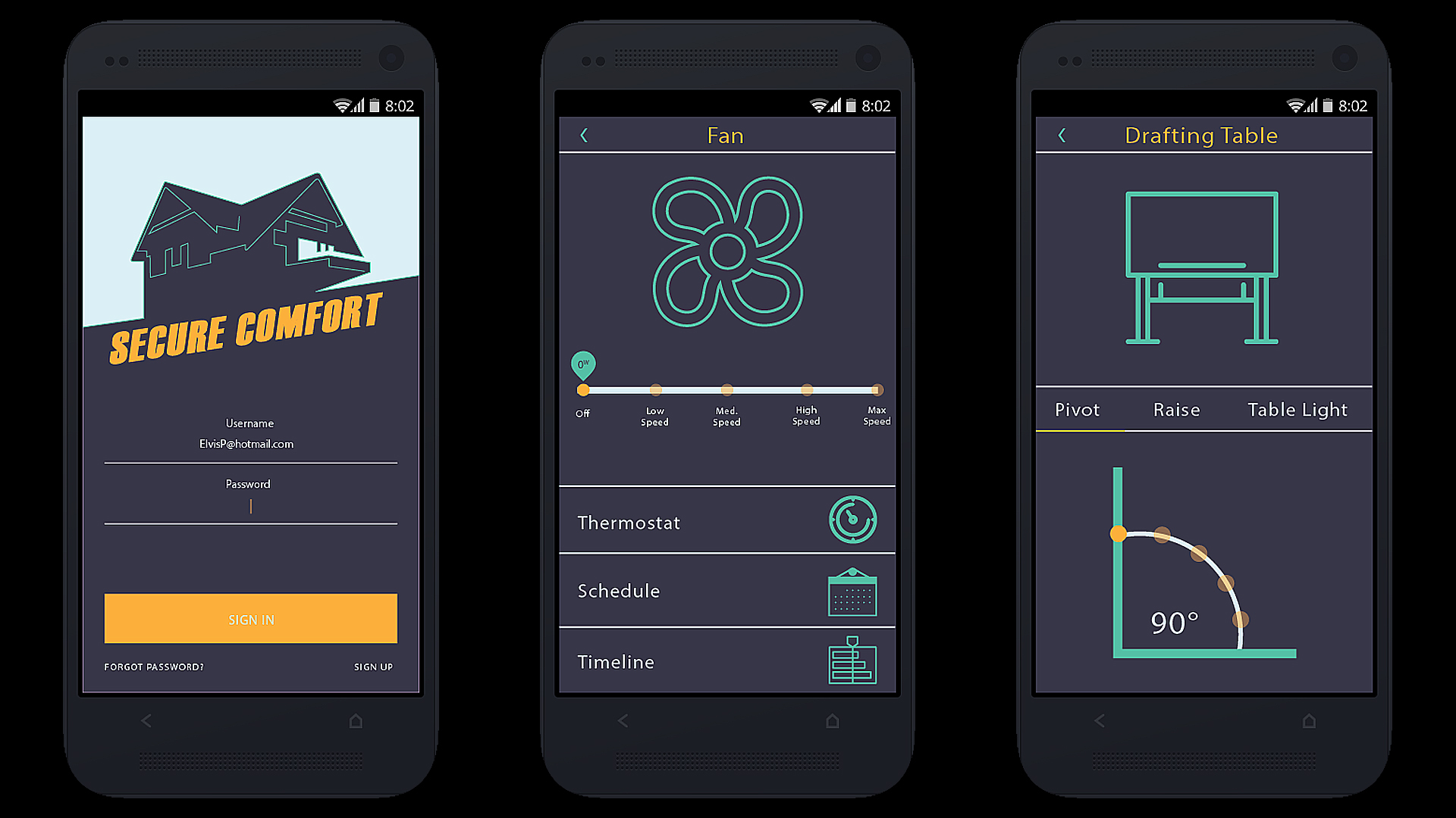 Home Security App UI Design, Rendered in Adobe Illustrator and Set in INVision
