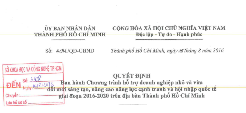 Quyết Định 4181/QĐ-UBND ngày 15/8/2016 của UBND về chương trình hỗ trợ doanh nghiệp nhỏ và vừa của Thành phố HCM