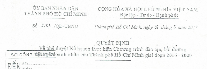 Quyết định 2183/QĐ-UBND ngày 08/5/2017 về phê duyệt Kế hoạch thực hiện Chương trình đào tạo, bồi dưỡng đội ngũ doanh nhân của Thành phố Hồ Chí Minh giai đoạn 2016-2020