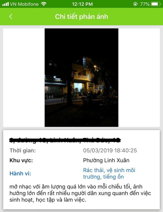 Một người dân phản ánh hàng xóm mở nhạc quá to