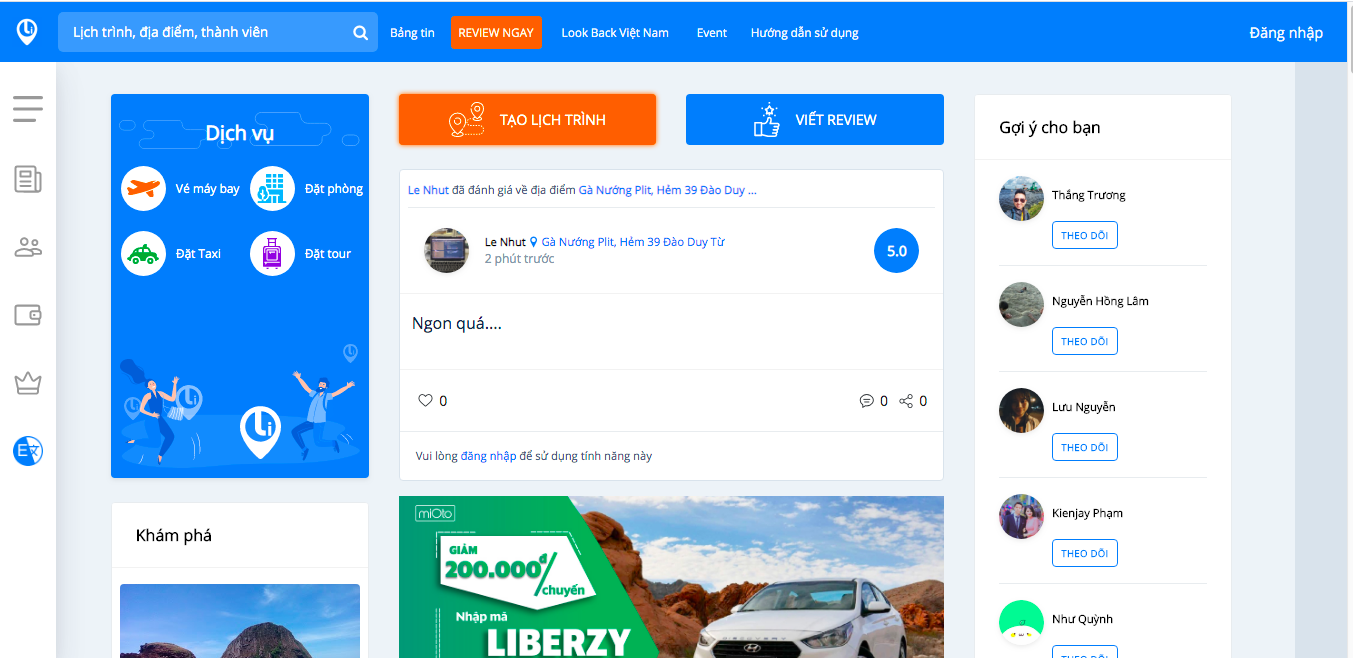 Liberzy - ứng dụng tiếp thị liên kết dịch vụ du lịch, kết nối nhà cung cấp và các startup