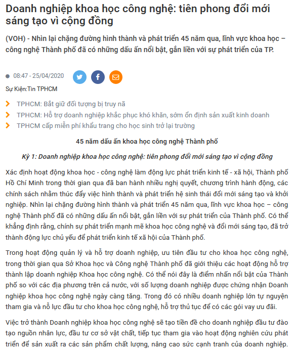 Mã số N3005: Chùm bài về Thành tựu 45 năm dấu ấn khoa học công nghệ TP.HCM trên VOH