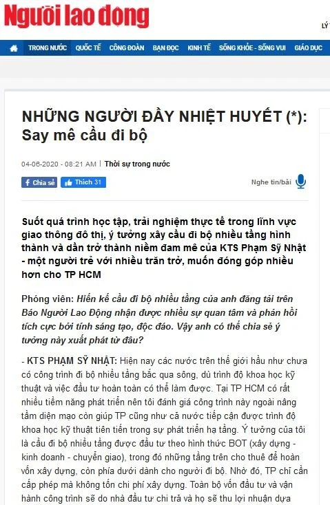 Mã số N3007: NHỮNG NGƯỜI ĐẦY NHIỆT HUYẾT (*): Say mê cầu đi bộ 