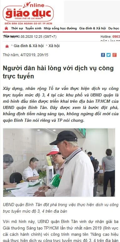 Mã số N3027: Người dân hài lòng với dịch vụ công trực tuyến