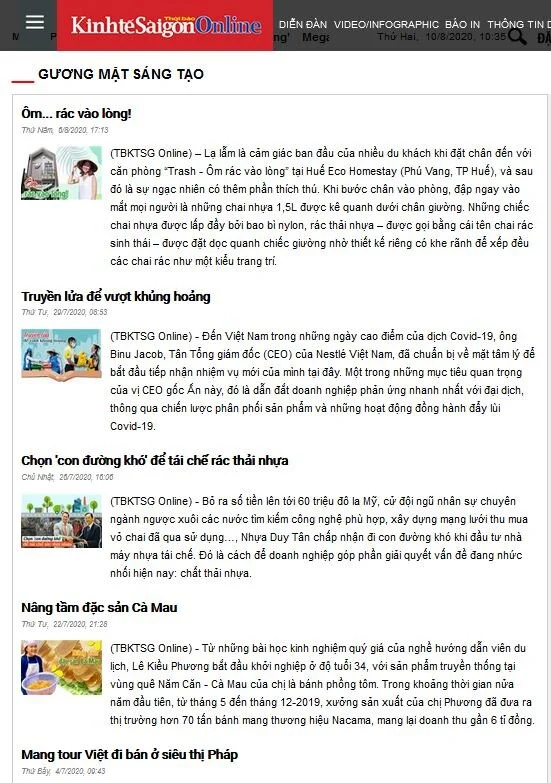 Mã số N3037: Chuyên mục Gương mặt sáng tạo trên Thời báo Kinh tế Sài Gòn Online