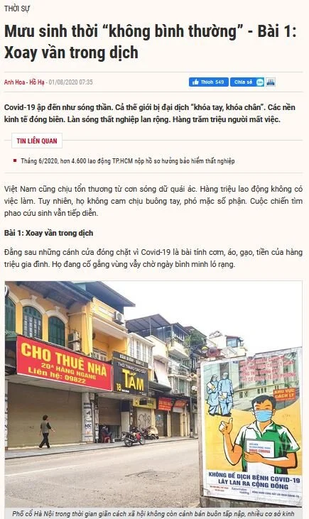 Mã số N3042: Chuỗi bài "Mưu sinh thời “không bình thường”" trên chuyên mục Thời sự của báo Đầu tư Online