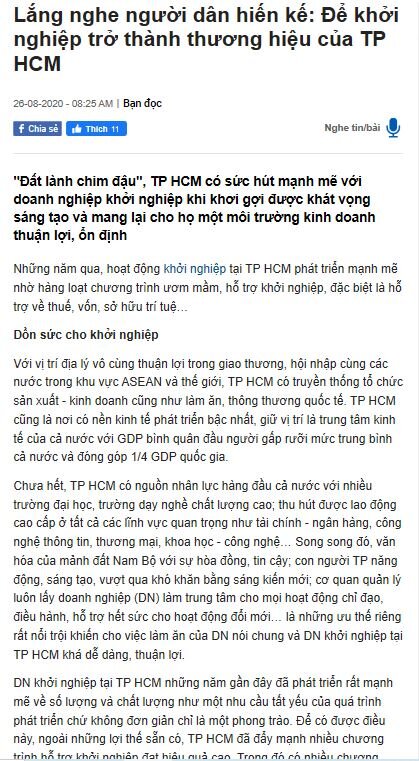 Mã số N3054: Lắng nghe người dân hiến kế: Để khởi nghiệp trở thành thương hiệu của TP HCM 