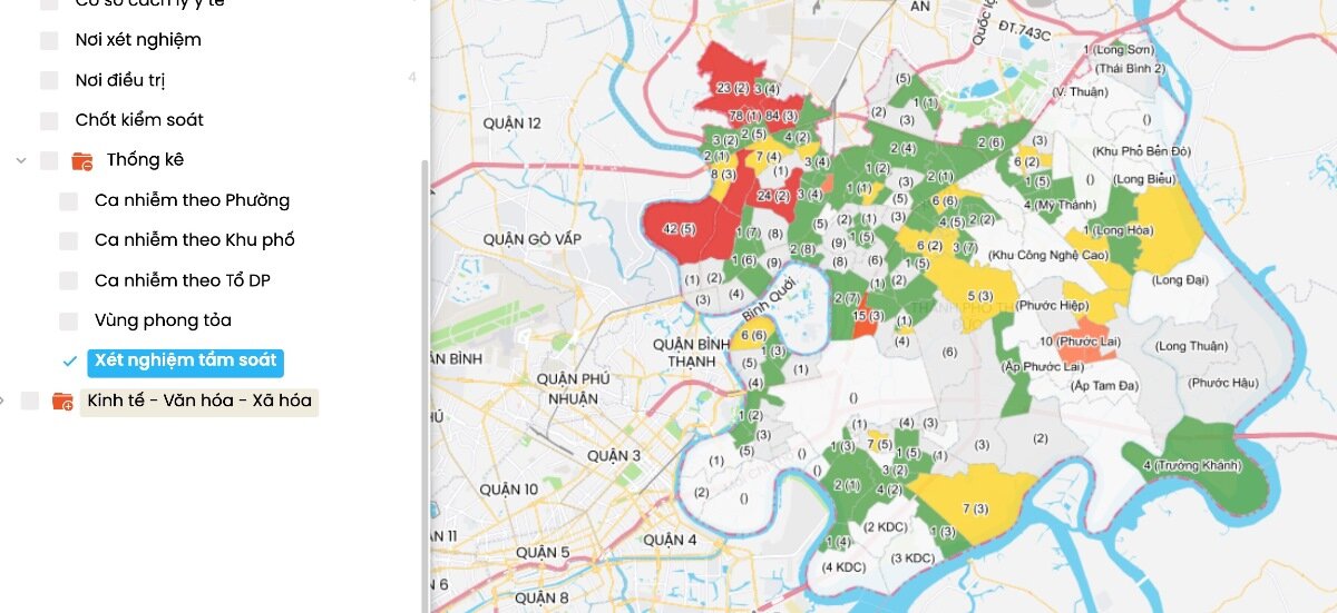 Bản đồ phân bố kết quả xét nghiệm tầm soát theo Tổ dân phố.