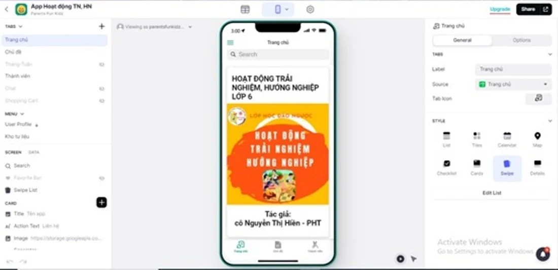 Mã số N2106: Mở rộng không gian học tập cho học sinh thông qua thiết kế app học tập môn hoạt động trải nghiệm, hướng nghiệp lớp 6