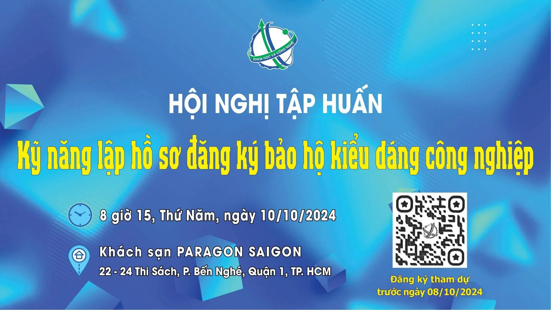 Sở Khoa học và Công nghệ TP.HCM sắp tổ chức hội nghị tập huấn về bảo hộ kiểu dáng công nghiệp và sáng chế