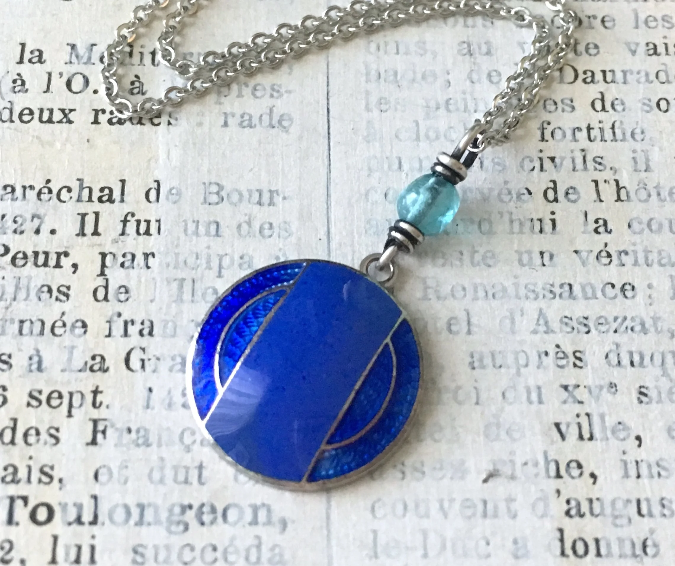 Antique Sterling Art Deco Cobalt Blue Enamel Cufflink Necklace