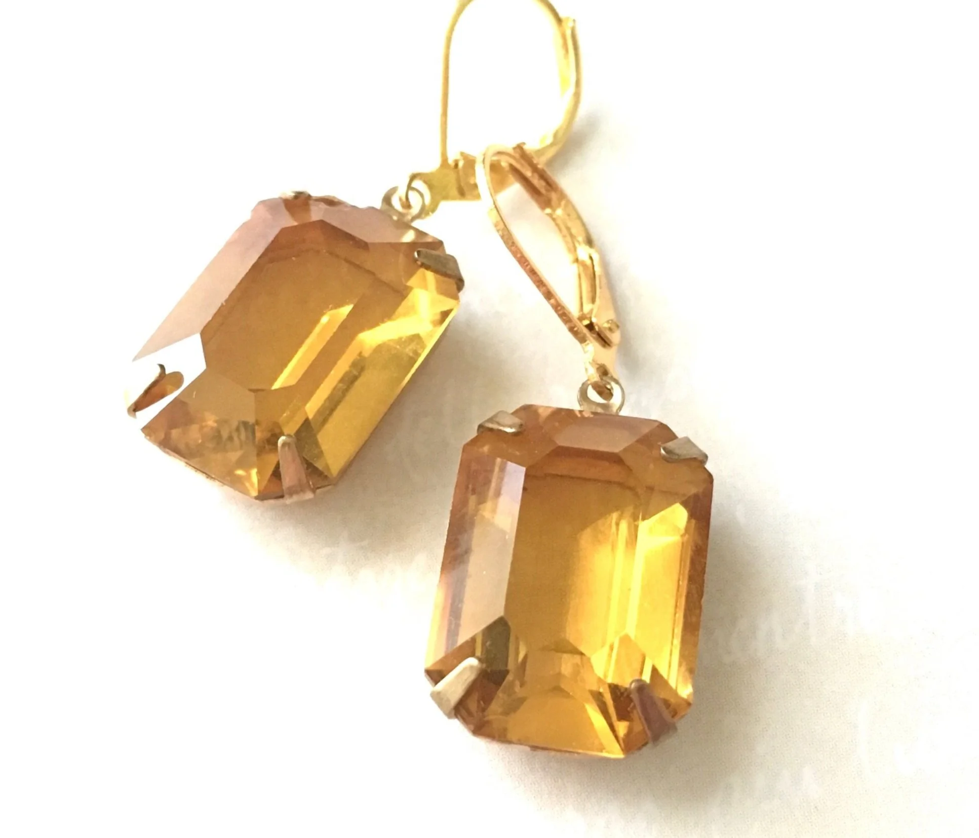 Light Amber Vintage Glass Rhinestone Earrings
