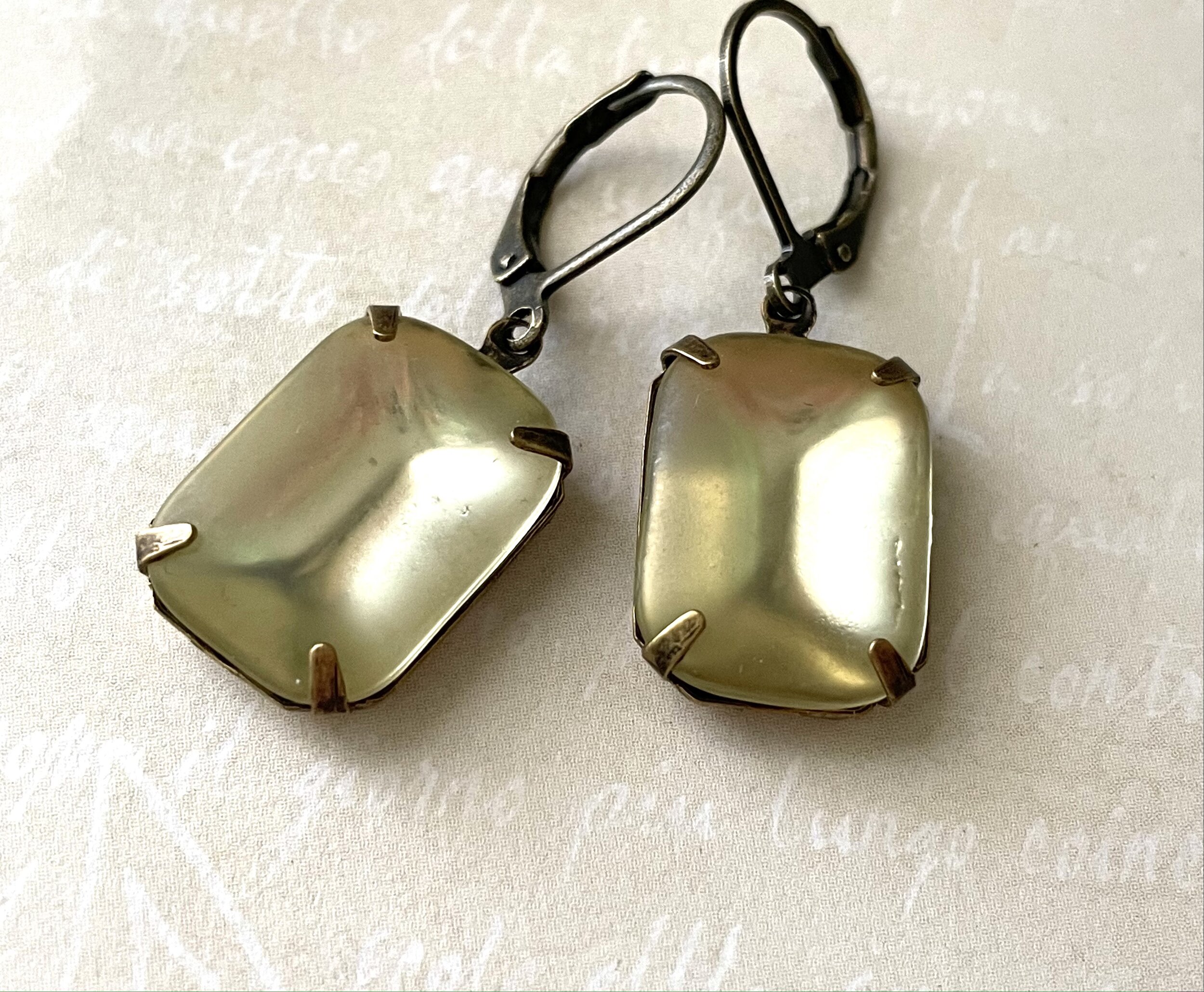 Frosted Yellow Vintage Glass Rhinestone Earrings (E4)