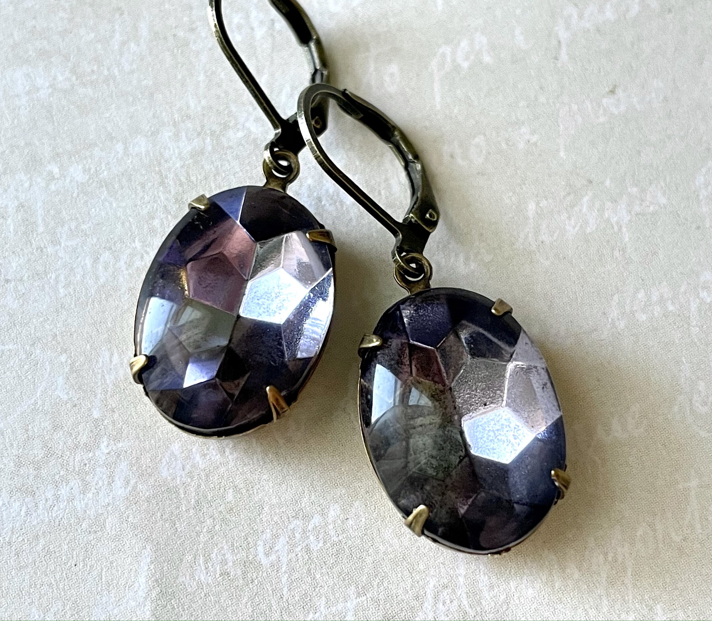 Purple Vintage Glass Rhinestone Earrings (E6)