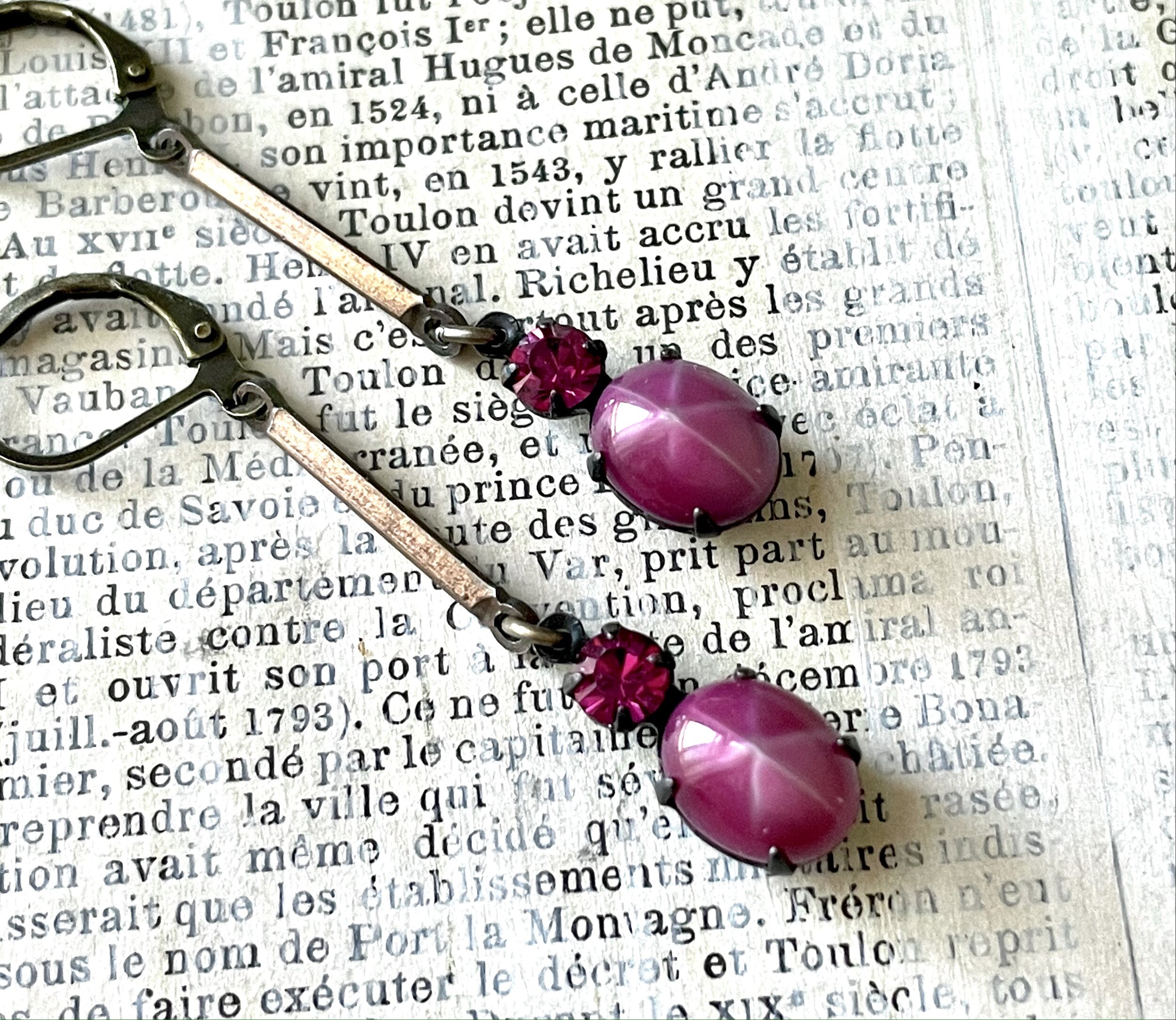 Long Vintage Hot Pink Rhinestone Earrings