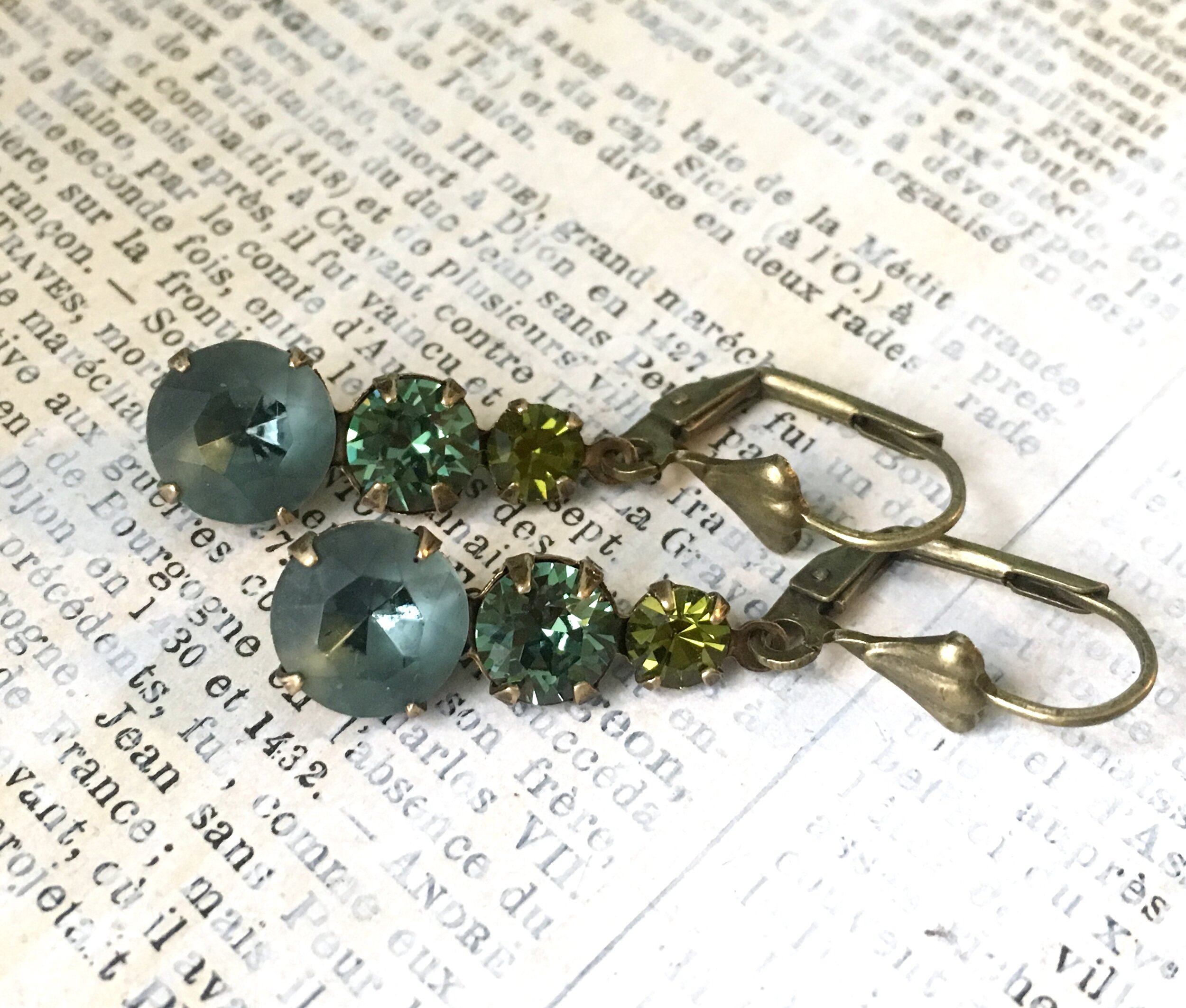 Shades of Green Triple Vintage Rhinestone Earrings  (Copy)