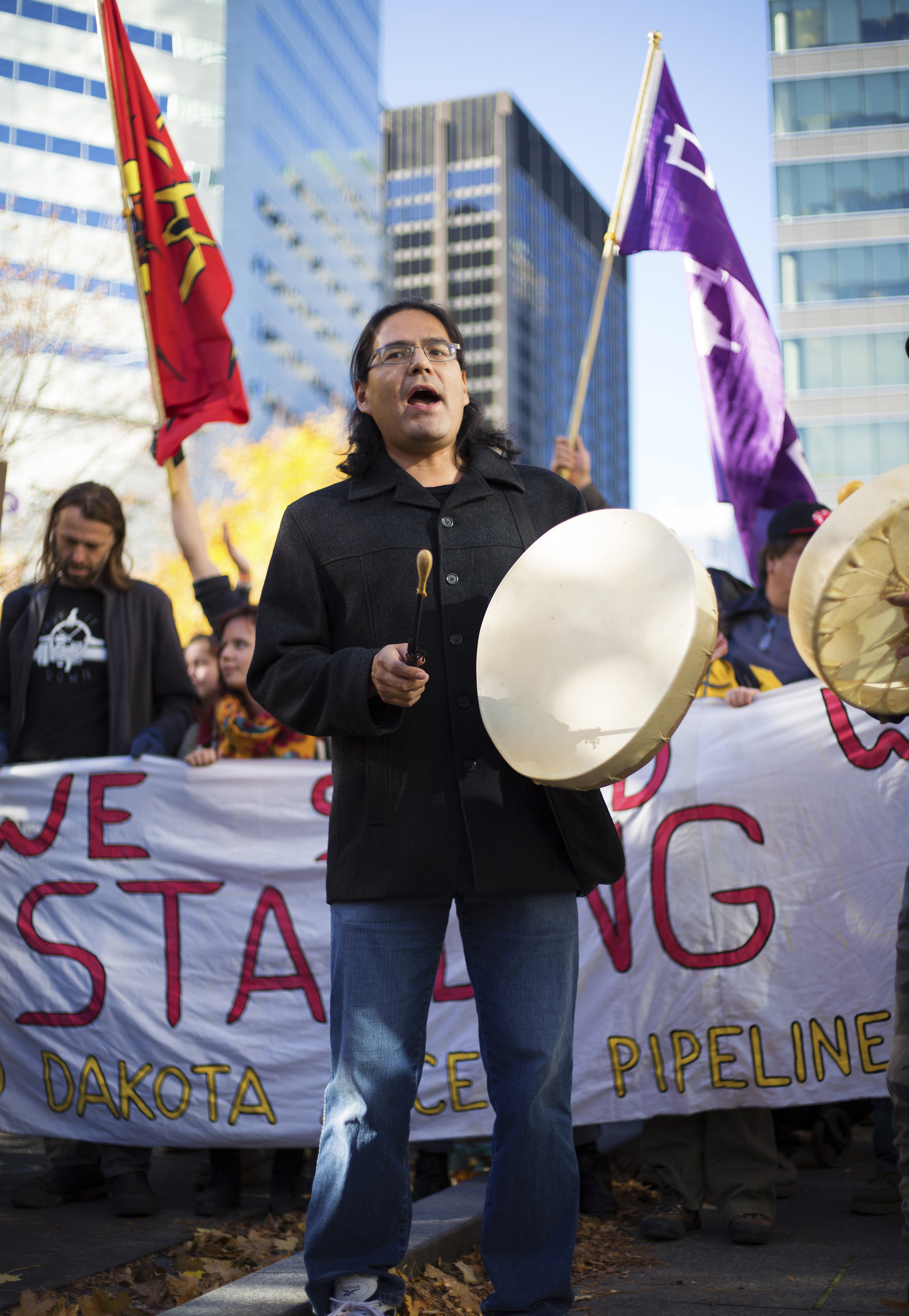  Indigenous Canadian leading a demonstration in Montreal against the proposed Dakota Access Pipeline (November 7 2016) 