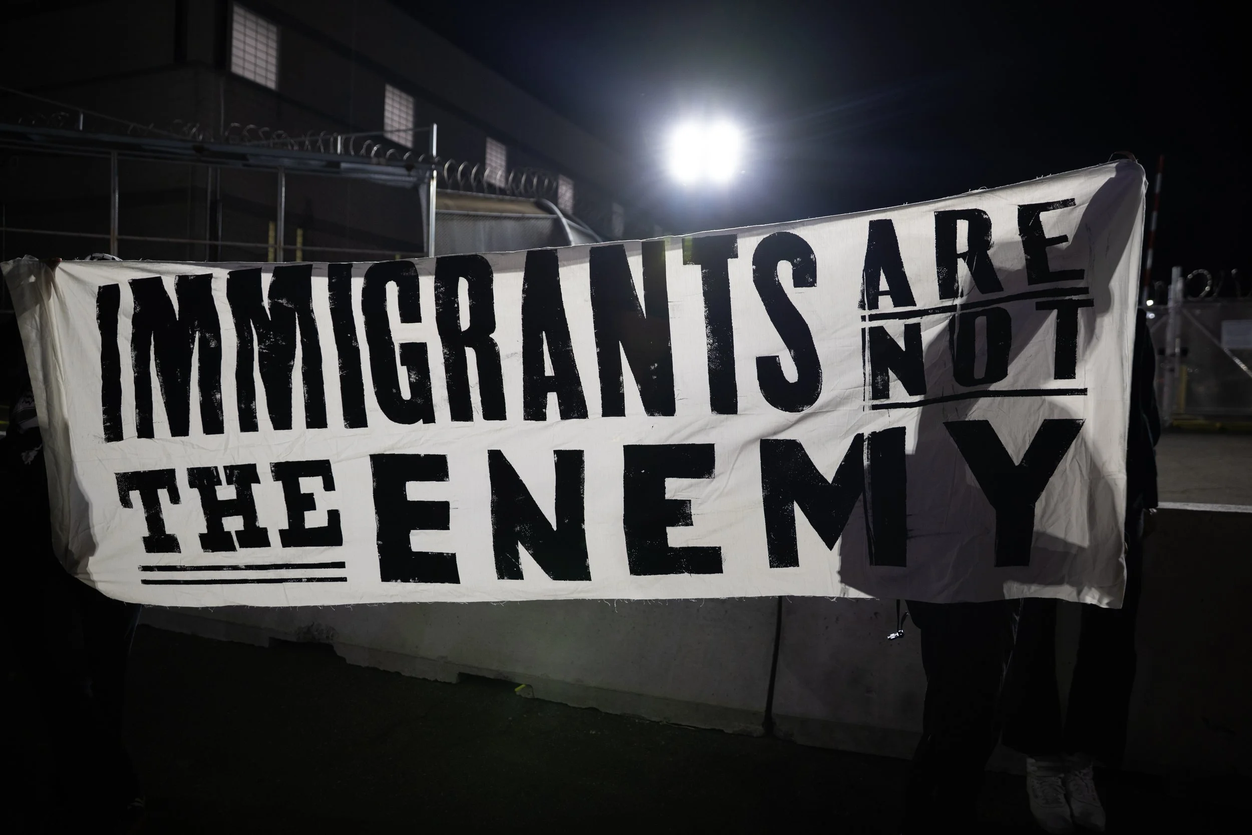  Sign outside a protest outside ICE’s Delaney Hall Detention Centre. Newark, New Jersey. June 3, 2026. William Wilson.  