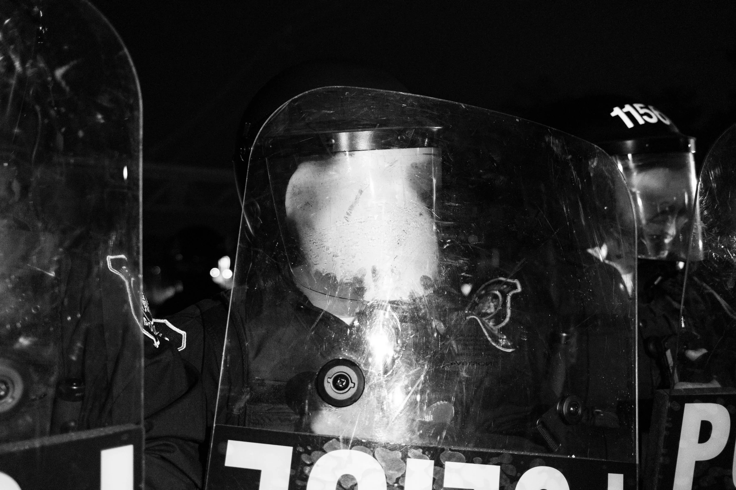  Newark PD riot police at a protest outside ICE’s Delaney Hall Detention Center. Newark, New Jersey. June 6, 2026. William Wilson.  