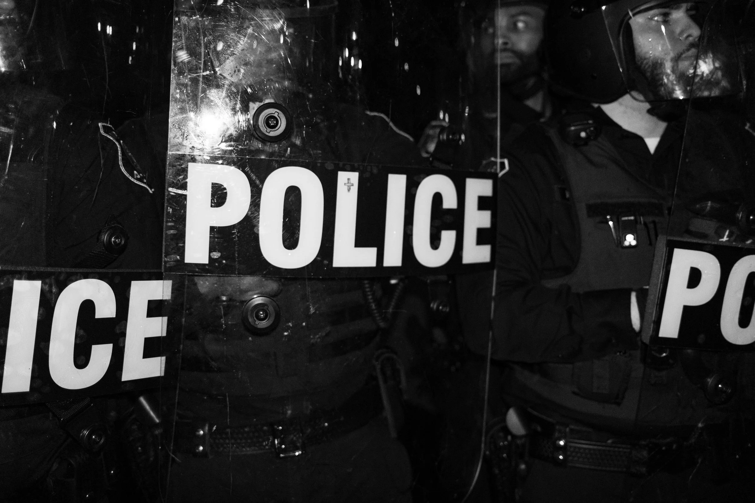 Newark PD riot police at a protest outside ICE’s Delaney Hall Detention Center. Newark, New Jersey. June 6, 2026. William Wilson.  