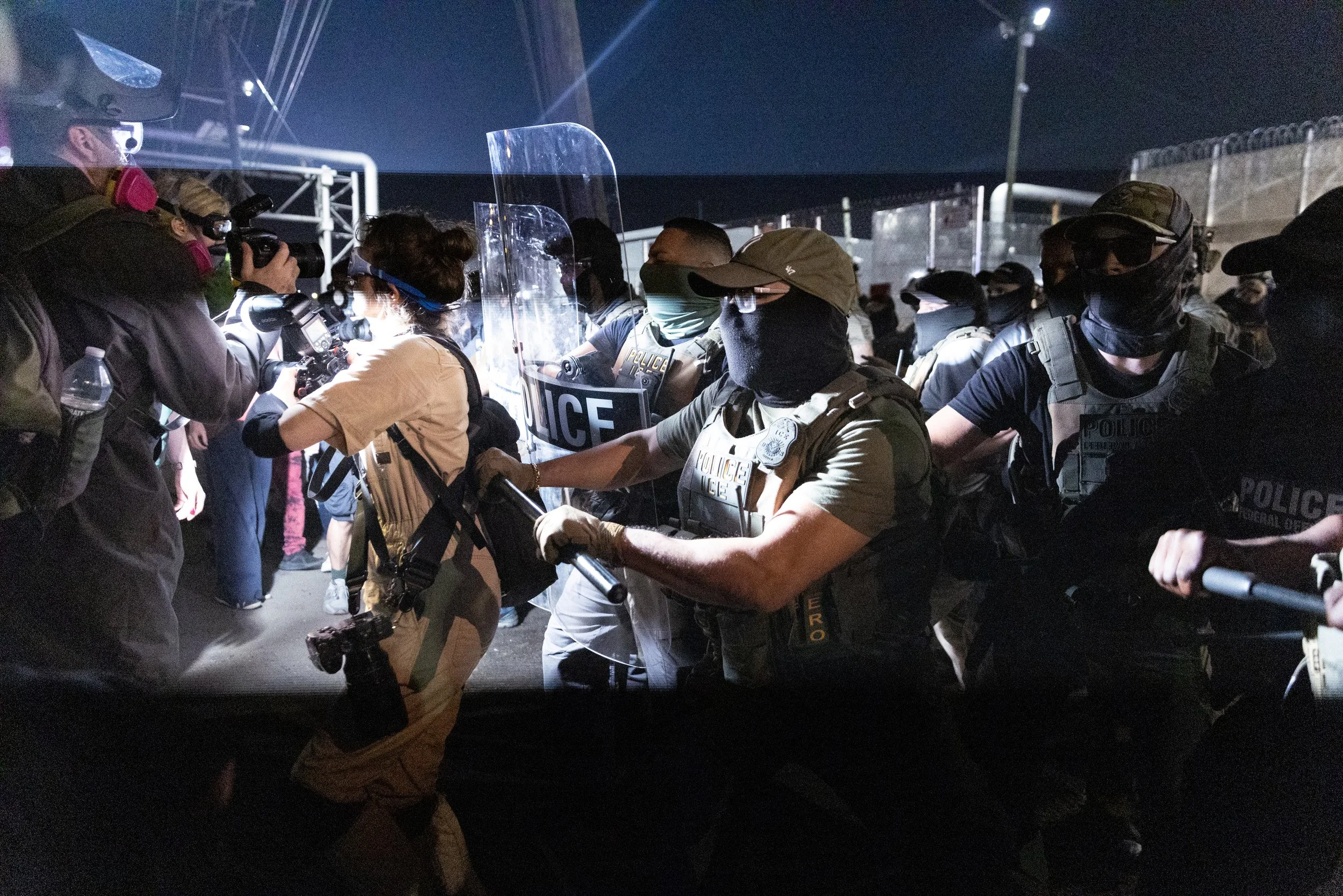  ICE agents beat photojournalist Olga Federova and protesters outside ICE’s Delaney Hall Detention Center. Newark, New Jersey. June 5, 2026. William Wilson.  