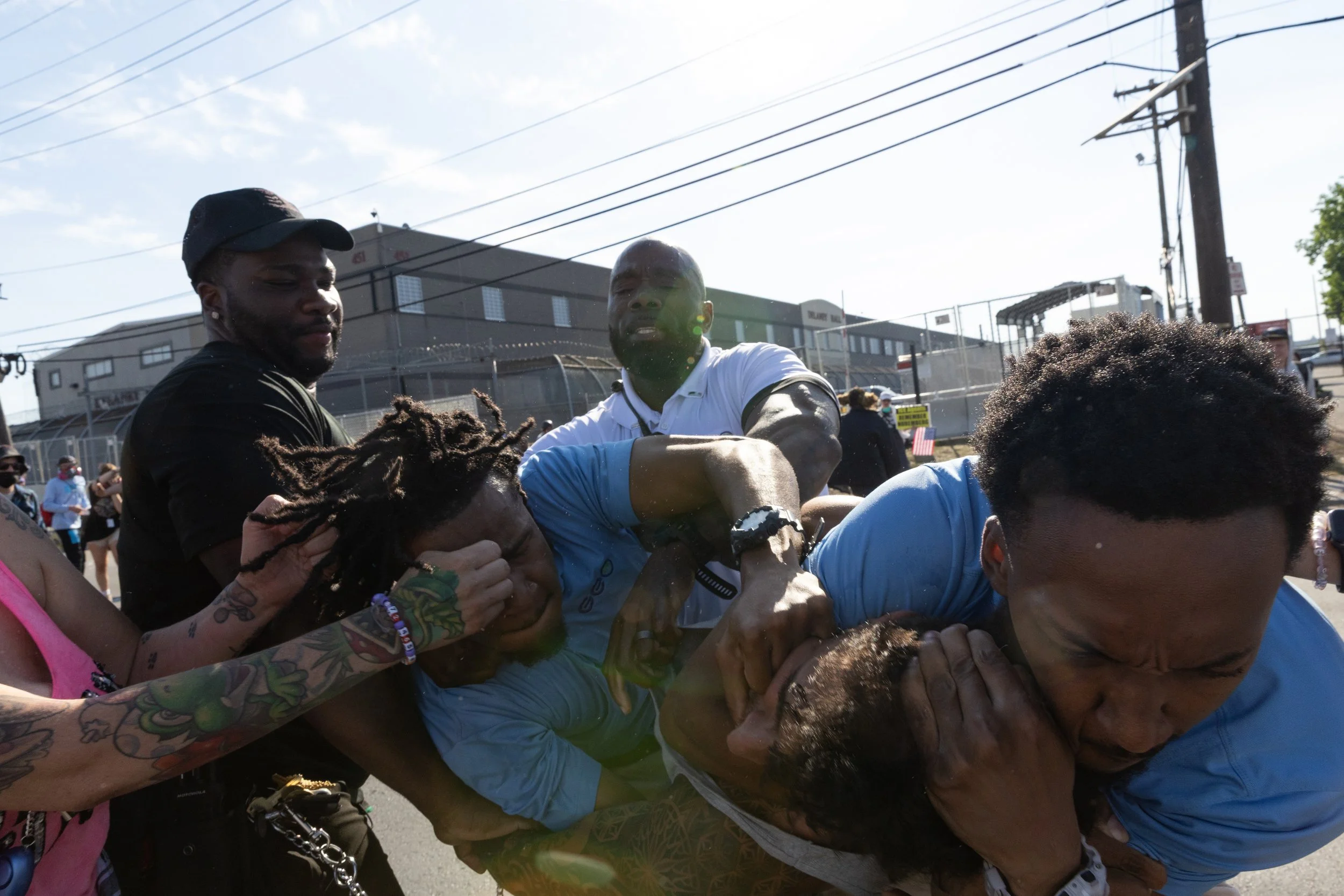  GEO Group employees brawl with demonstrators outside ICE’s Delaney Hall Detention Center. Newark, New Jersey. June 5, 2026. William Wilson.  