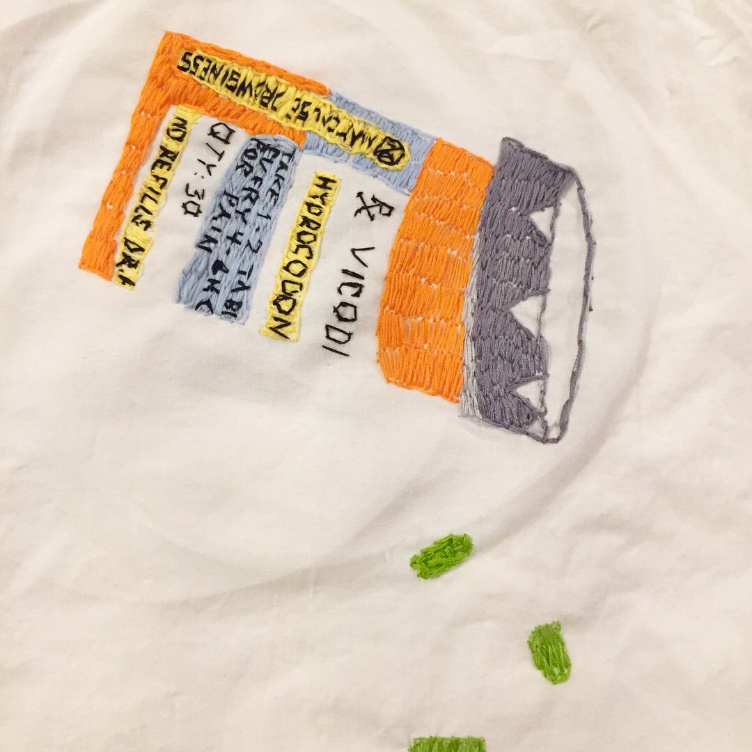 PHARMA SERIES: VICODIN hand-embroidery on a vintage linen napkin-2017 $375
