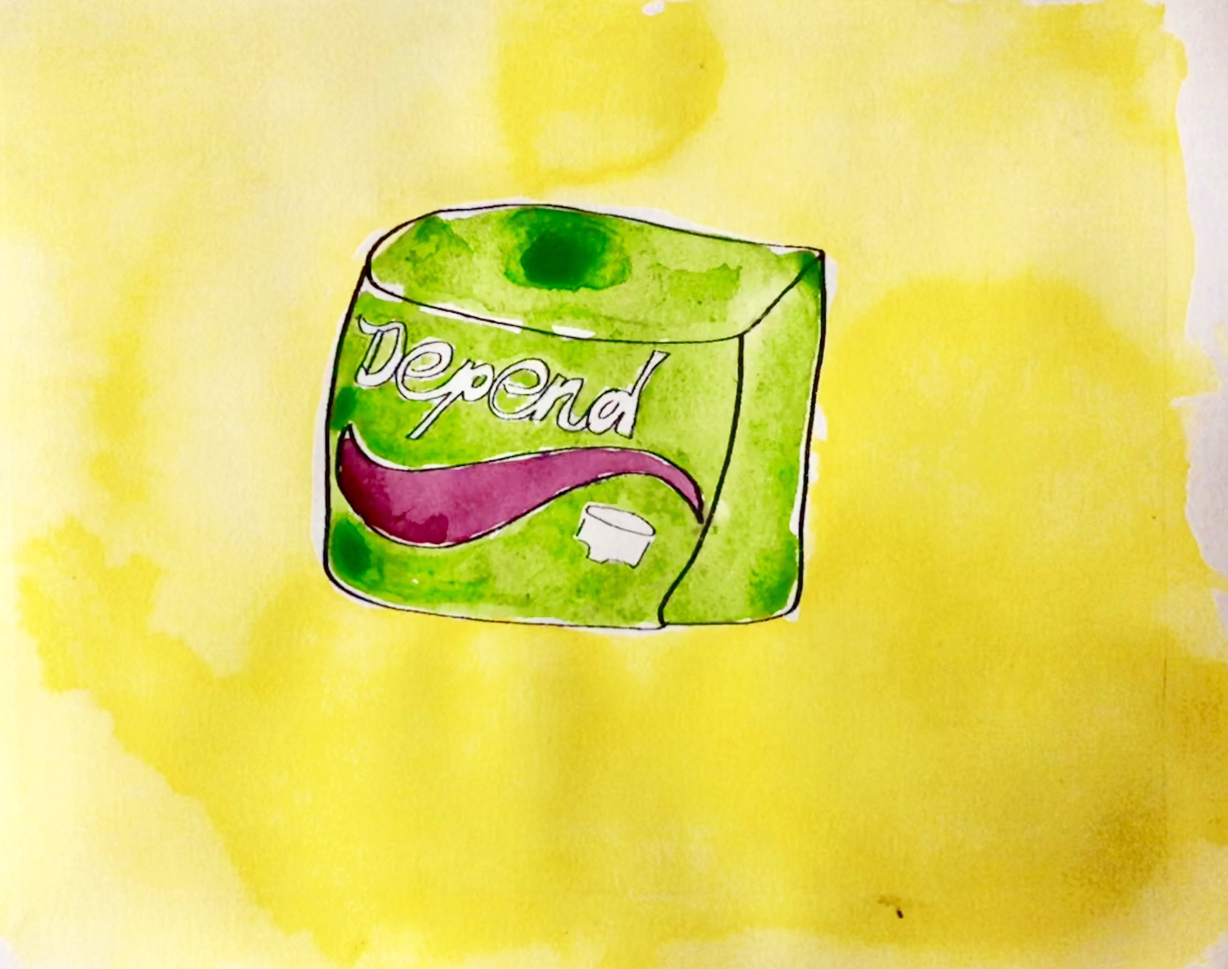 DEPEND IN YELLOW-PRONTO PLATE PRINT, WATERCOLOR-2018-EDTION OF 3-12"X16"