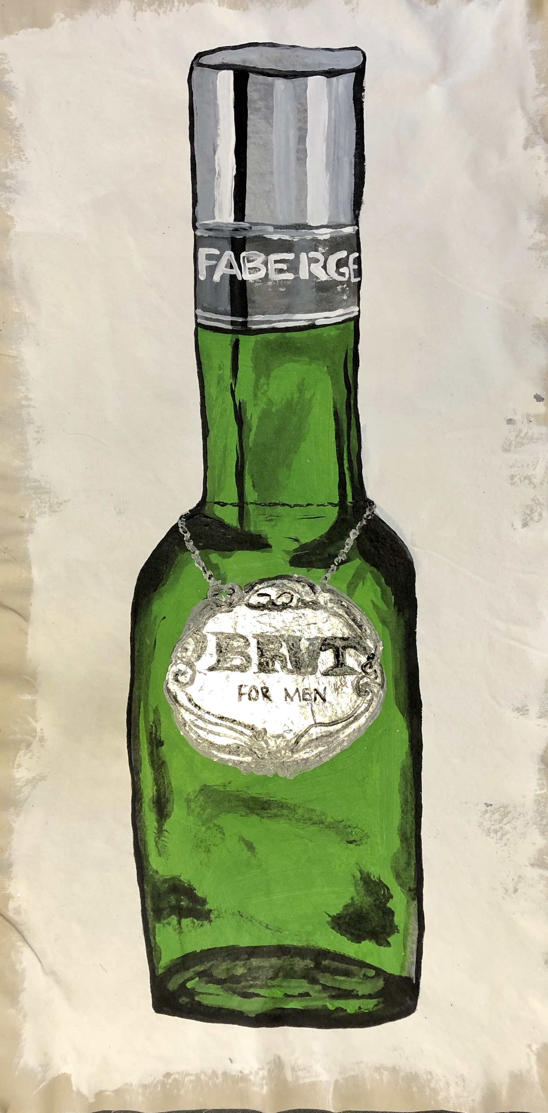 COSMETICS SERIES-BRUT FOR MEN BY FABEGE'-ACRYLIC AND SILVER LEAF-29" X 55"-2018 $1200