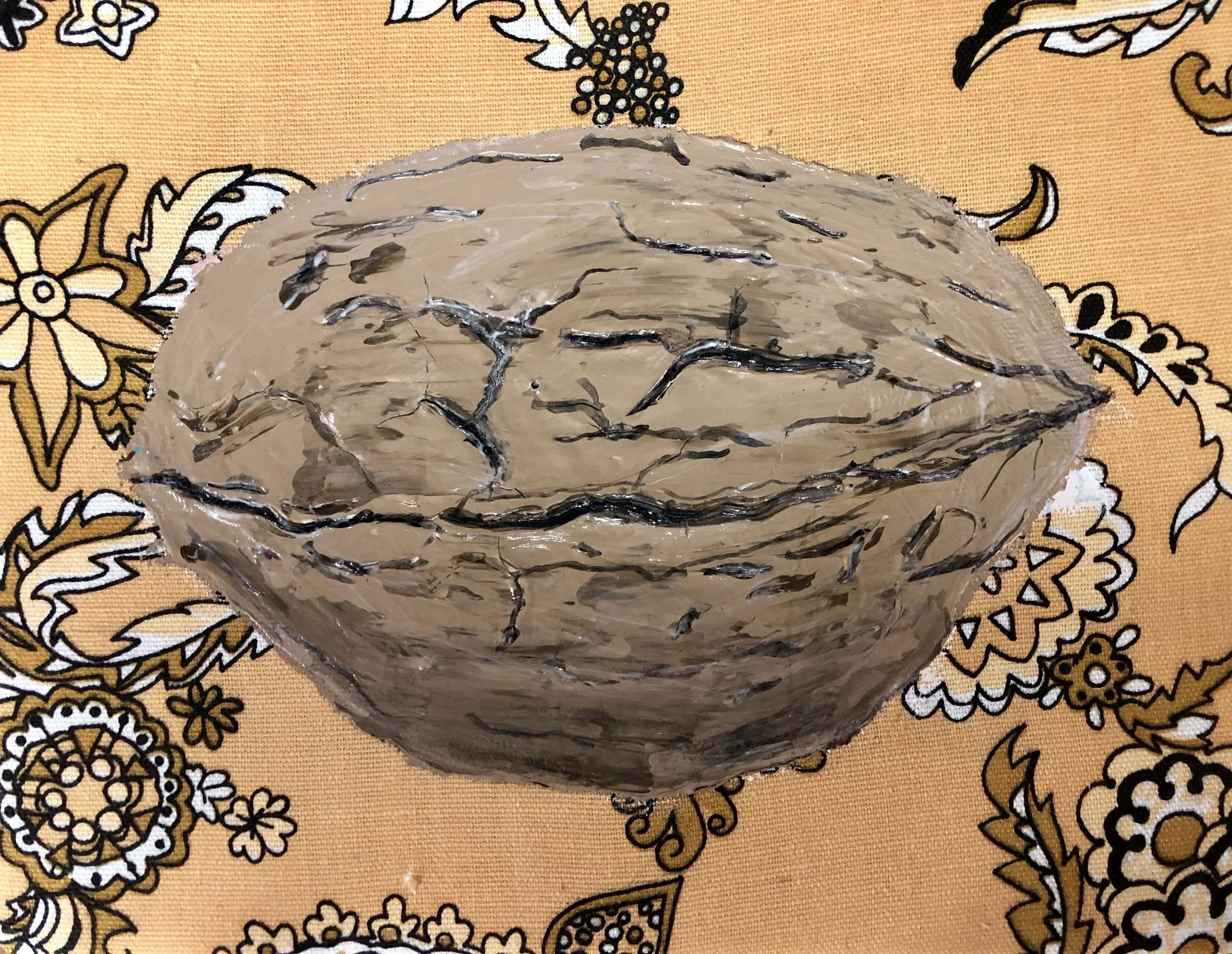 WALNUT=ACRYLIC AND MODELING PASTE ON VINTAGE FABRIC-8"X10"-2018-$350