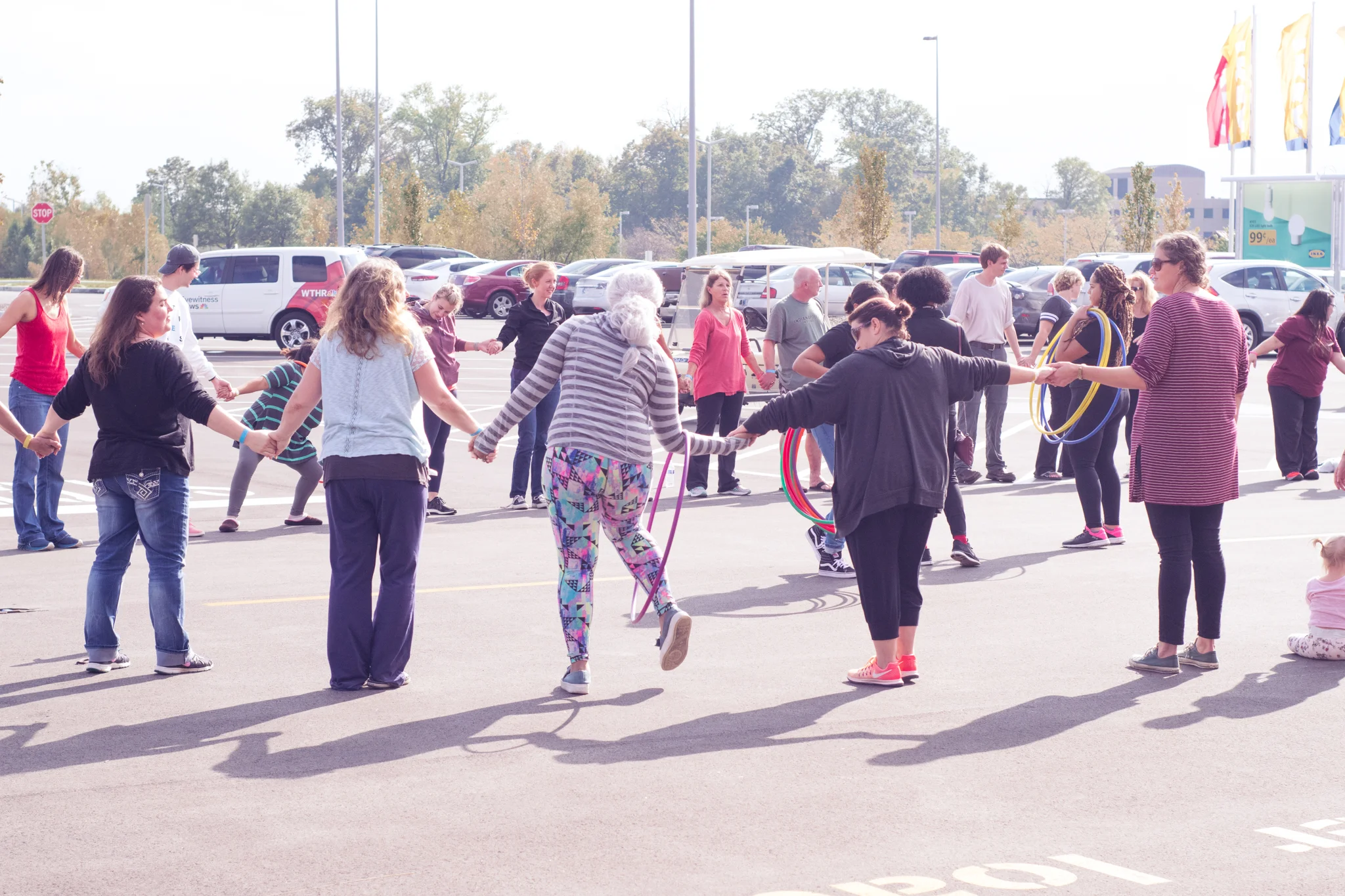 Playing a hula hoop game!