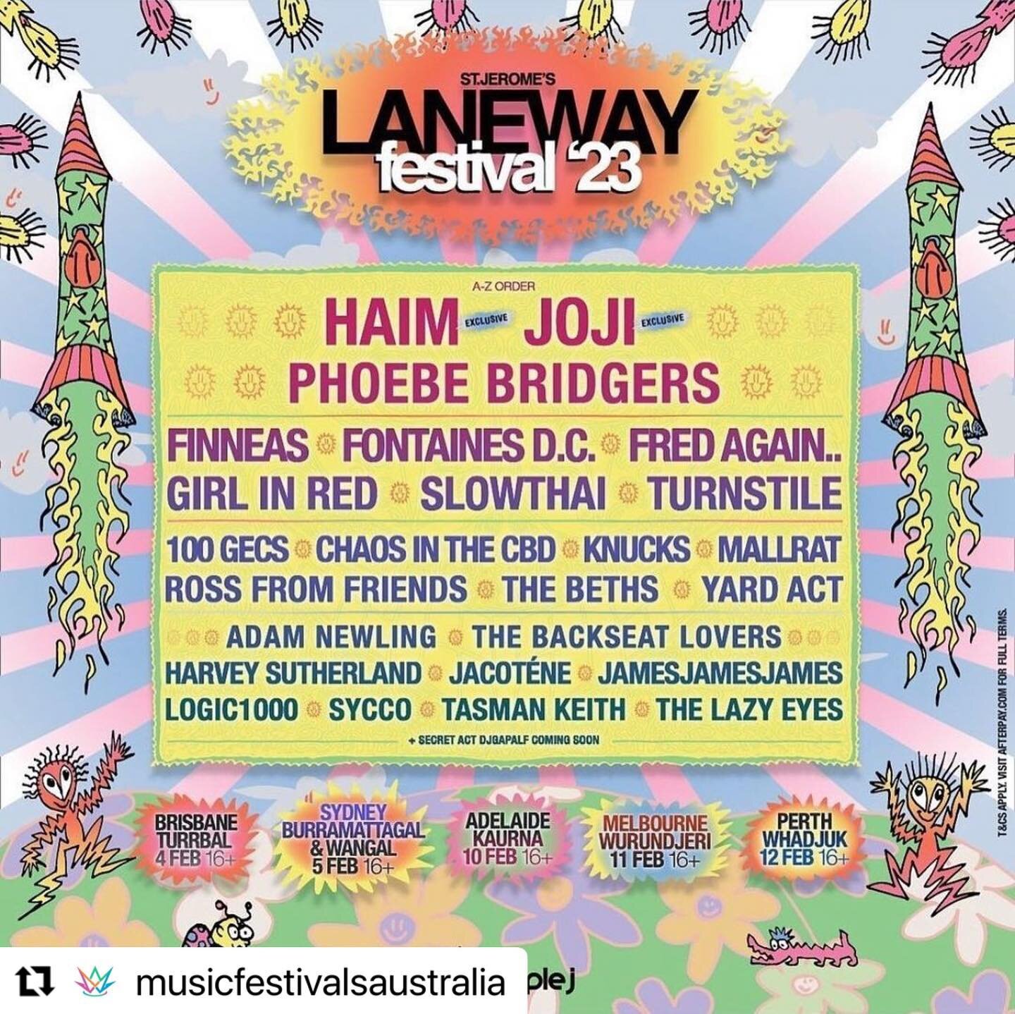 On our way to Sydney 🛫 Laneway ! Come get your glitter on at the Glitter Gypsy will be located at the &quot;Malibu Good Times Bar&quot; see you Sunday from 12-8pm #glittermakeup #glitter #malibu #lanewayfestival @lanewayfest @aeroplaneagency 🤘✨💕