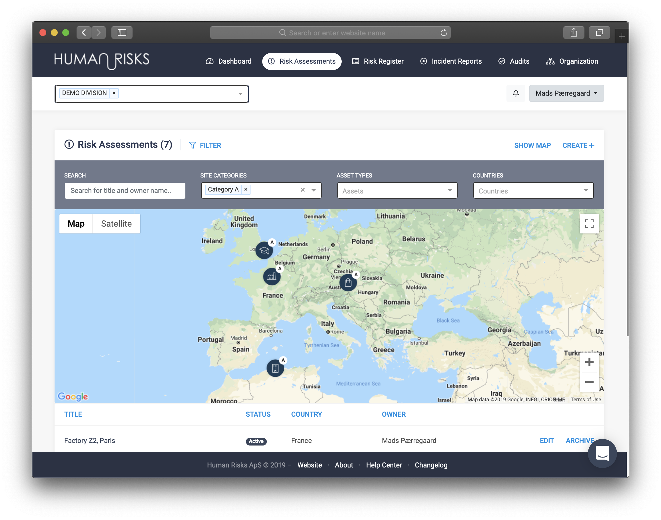 Total overview of all sites and their level of risk and implementation of mitigating measures….