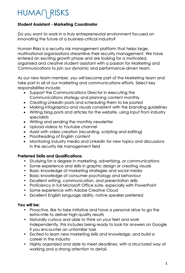Advertising agency project coordinator job description