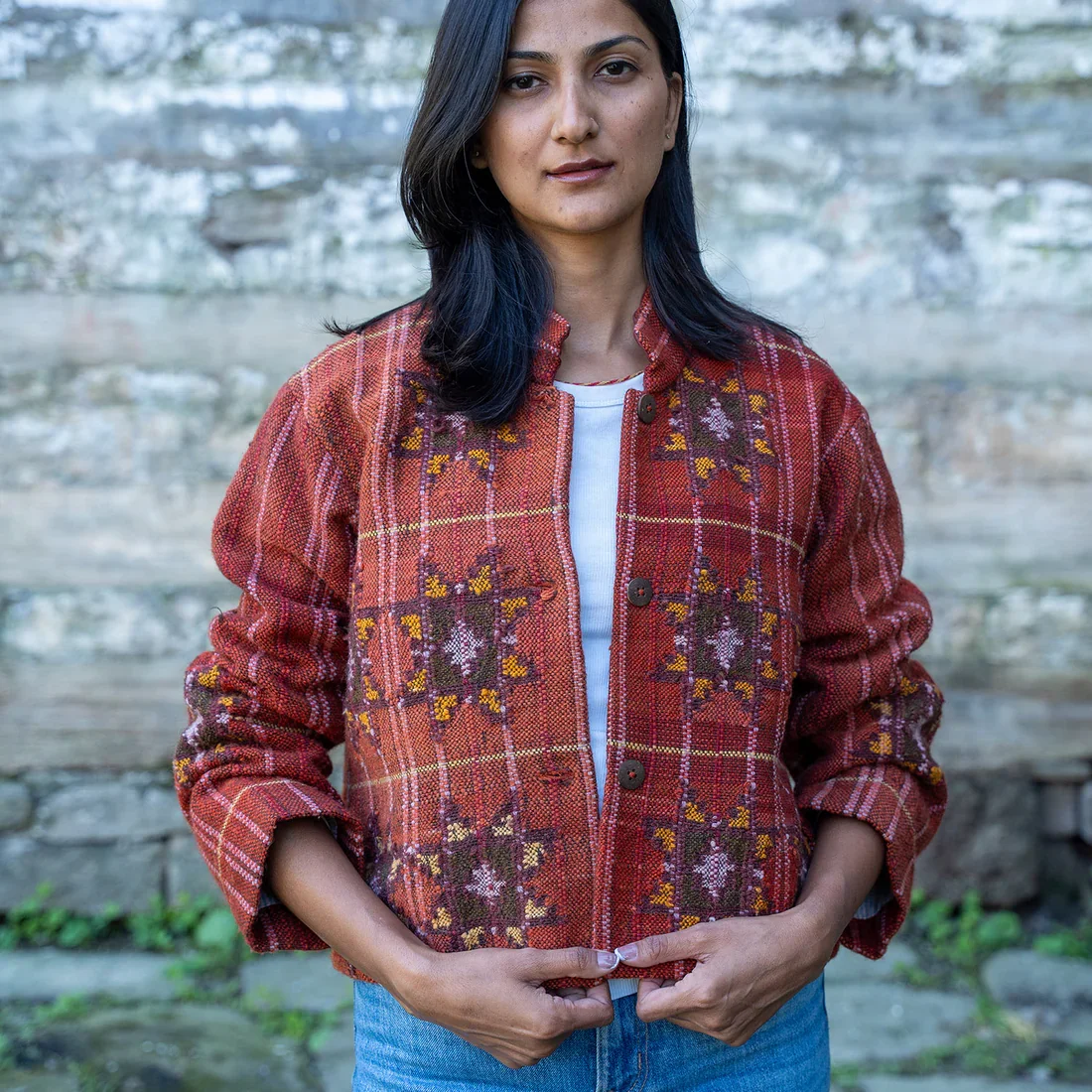 Charkha and Loom - Mirach Short Jacket | Madder Red