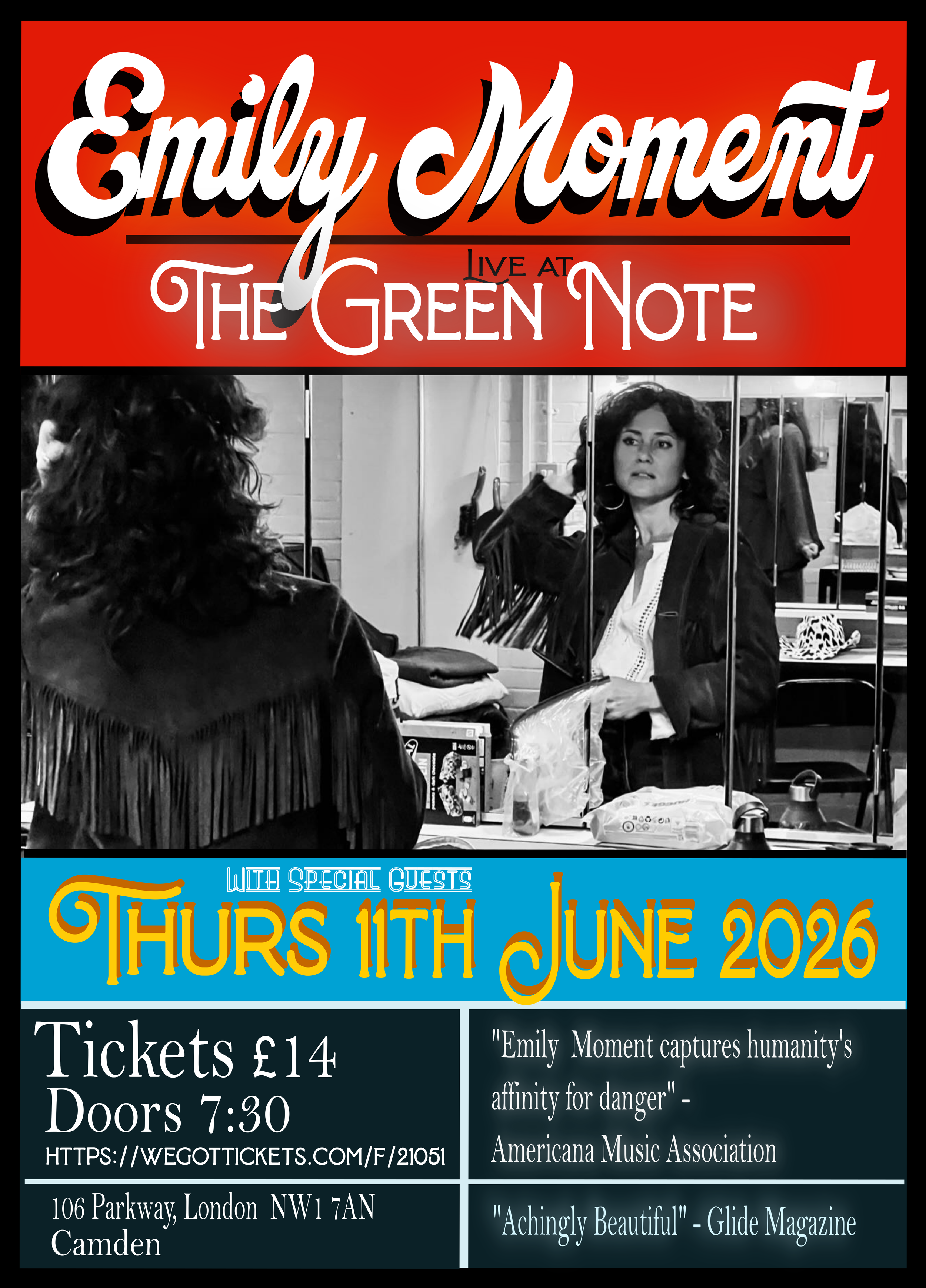 Emily Moment plays The Green Note 11th June 2026 as warm up for York Support Slot for Elvis Costello & The Imposters, Radio Soul Tour 17th June 2026