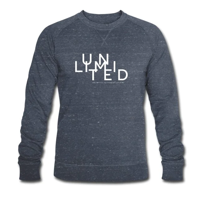 Marin blå melerad sweatshirt för herr med tryck Unlimited. www.luckimi.com @luckimibrand.com