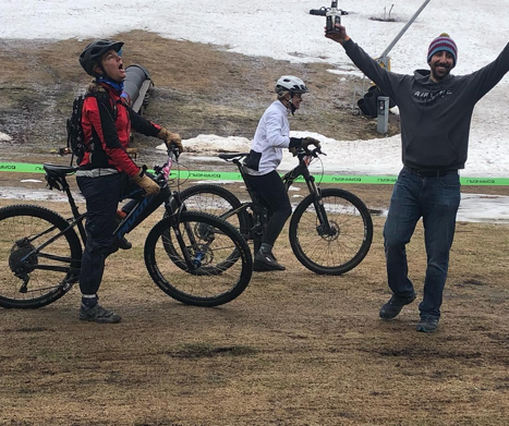 Carrie (self imposed lanterne rouge of the team) and Stacey (challenging her human spirit) finishing with one generous rider sharing his bottle of Jack Daniels.