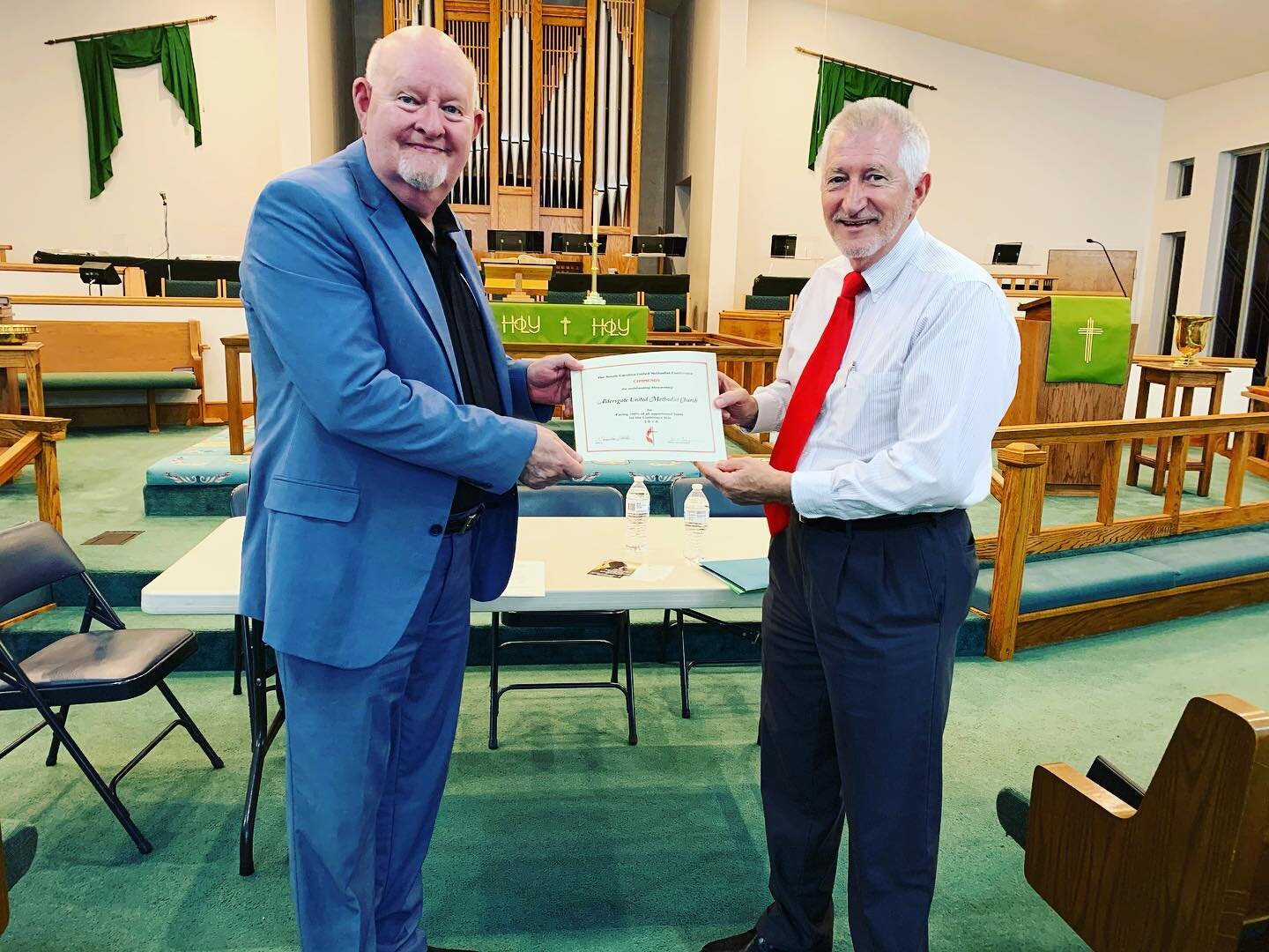 District Superintendent Rev. Joe Long recognizes Aldersgate UMC with a certificate for paying 100% of our apportionments in 2018, at the 2019 Charge Conference. Way to go, AUMC! #aldersgate #methodist #chargeconference2019 #GivingForGod #LivingForGod