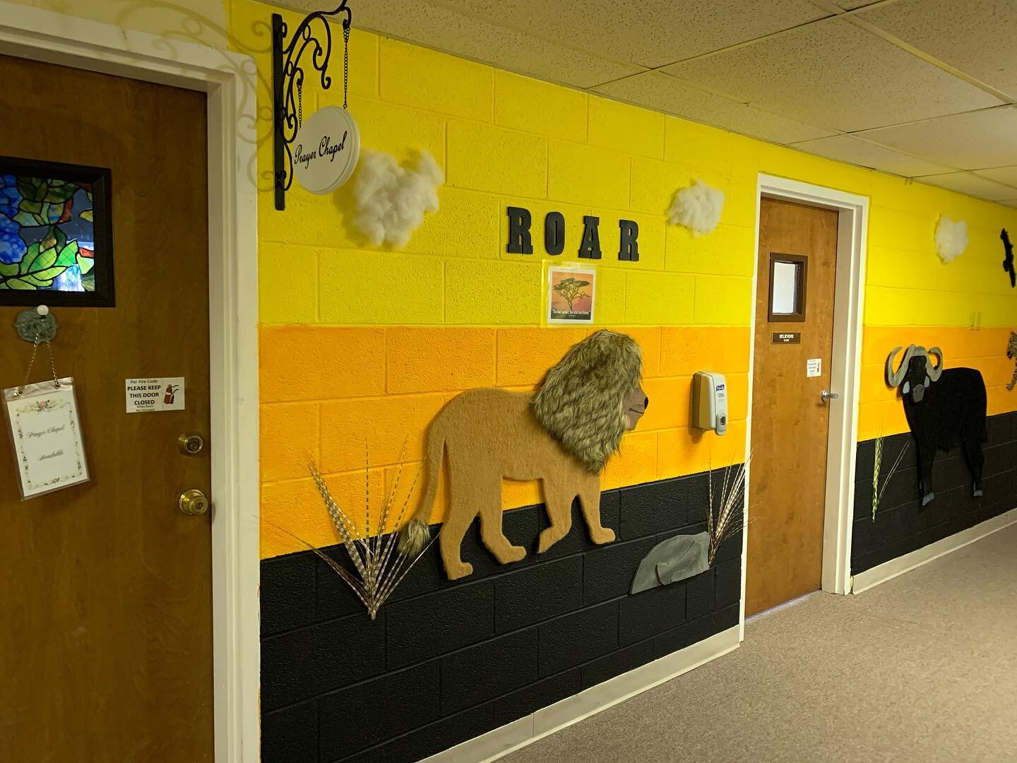 We are so excited about the face-lift in the back hallway/children&rsquo;s church area at the church! Some talented folks worked really hard to make it so inviting!

Credit: 
Lisa Allen- original idea and decorator 
Julie Ratcliffe- original animal d