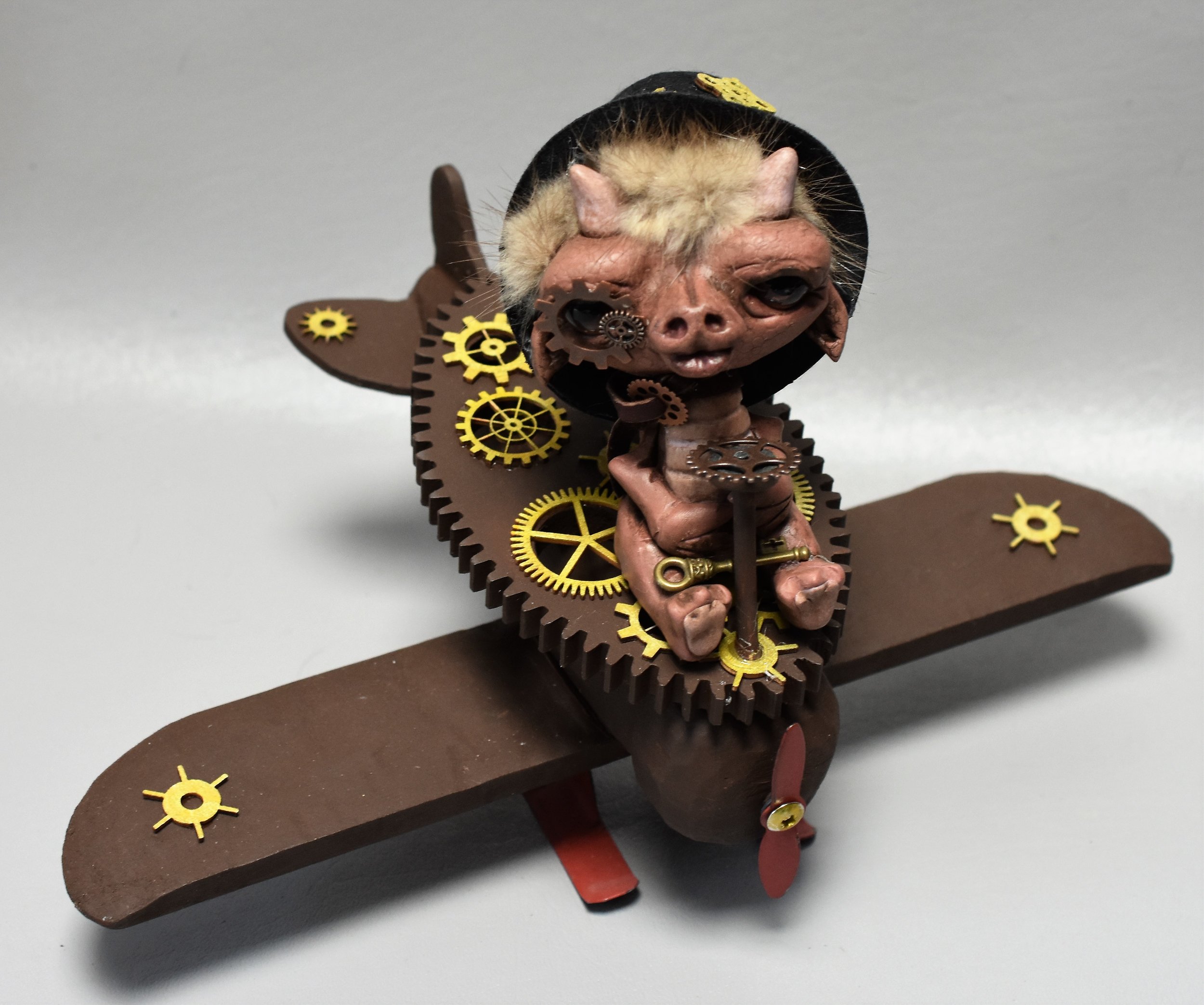7”x 8” Jeremiah Steampunk Dragon with airplane   $145.00