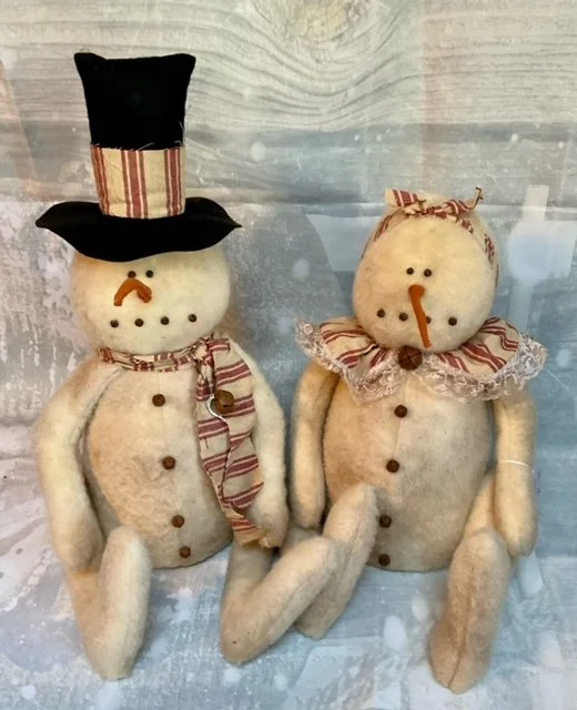18” sitting Snowman  $68.00 & 14” sitting Snowgirl  $68.00