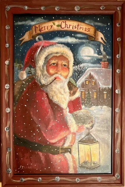 16”x24” Lantern Lite Christmas Eve Santa (on wood) $400.00