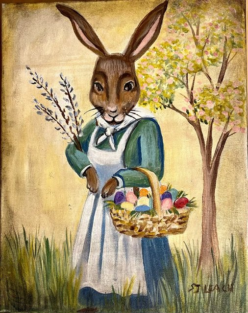 11”x 14” Bunny with Basket on Canvas $190.00
