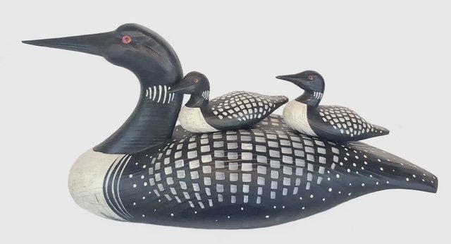 Loon Duck Decoy with Two Passengers ~ 22”x8”x10” $250.00