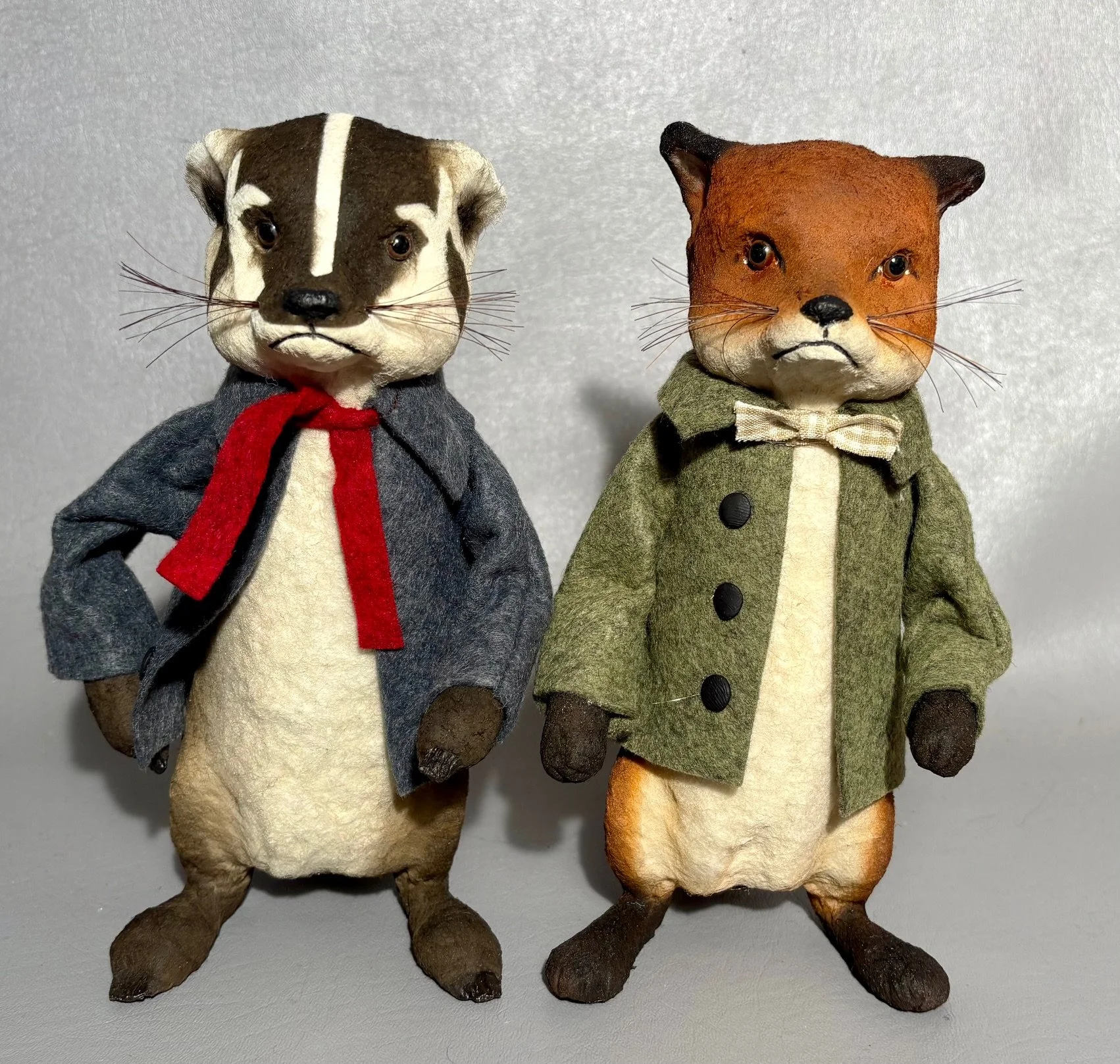 9” Bobby the Badger $150.00. 9” Wyatt the Fox $150.00