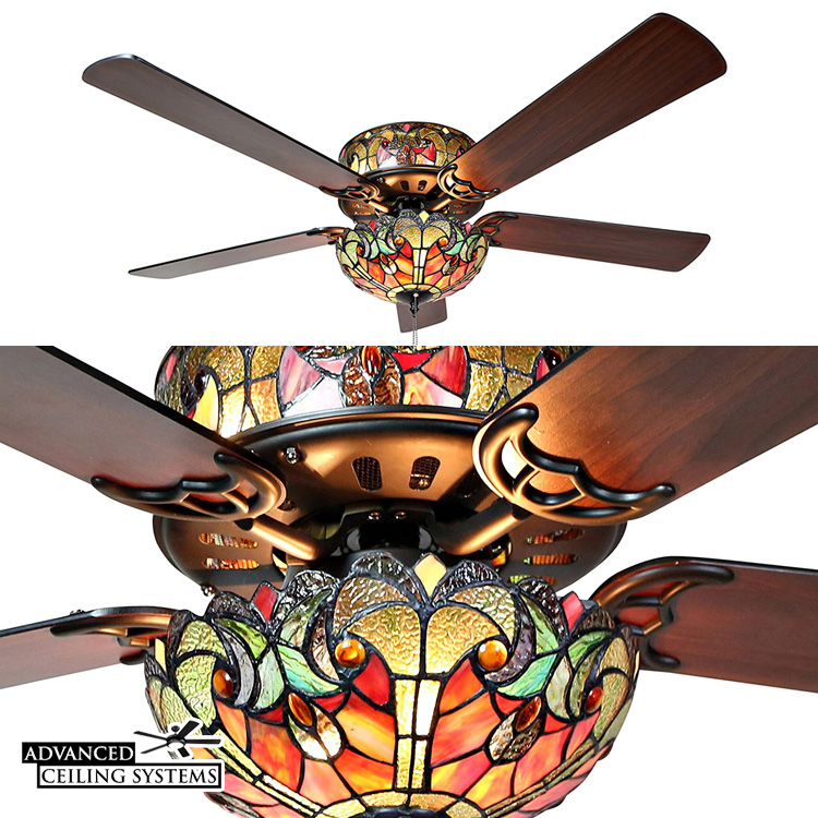 These Stained Class Ceiling Fans Will Add Color And Style To Any Home Advanced Systems - Tiffany Glass Shades For Ceiling Fans
