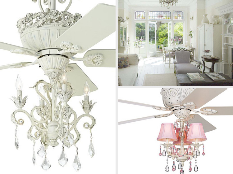 Shabby Chic Ceiling Fan Chandeliers, Antique White Ceiling Fan With Chandelier