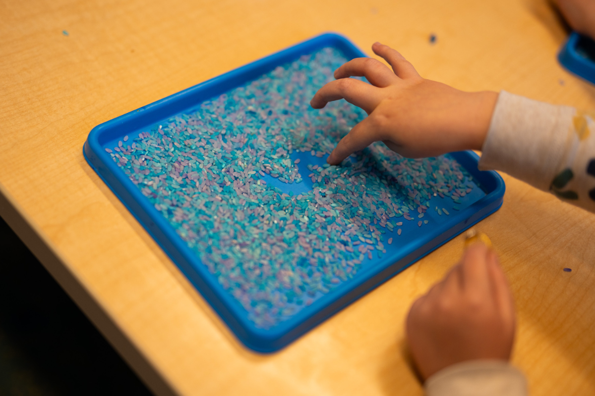 sensory writing tray activity for early literacy and learning letter sounds in kindergarten
